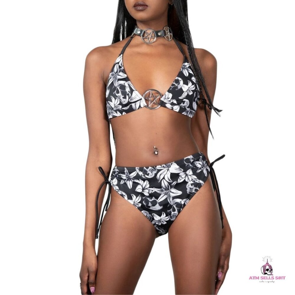 NWT Killstar Harlette's Revenge Skull Floral Pentagram Two-Piece Bikini XS
